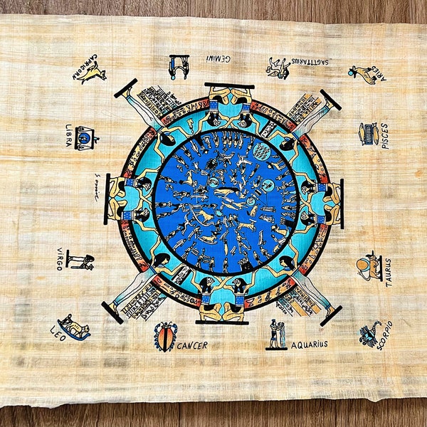 Papiro de Egipto pintado a mano - Dendera Zodiac 12 Signos