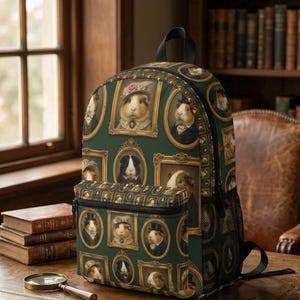 Viktorianischer Meerschweinchen-Rucksack, dunkler Vintage-Schulrucksack mit Tiermotiv, Rucksack im Stil einer antiken Tiergalerie, Geschenk für Meerschweinchen-Liebhaber