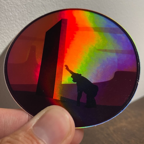 2001 Space Odyssey Monolith Monkey Holographic Laptop Sticker