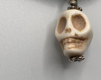 Skull Bead Necklace, Bone Pendant on Adjustable 24-Inch Black String