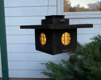 Solar lantern Japanese style  garden light pagoda light hanging lantern Asian garden light wooden solar garden light