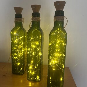 Solar-Gartenleuchte, grüne Glasflasche mit Seilaufhängung