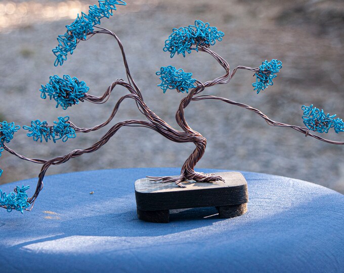 Blue and Silver Wire Bonsai Tree on Natural Driftwood . Etsy