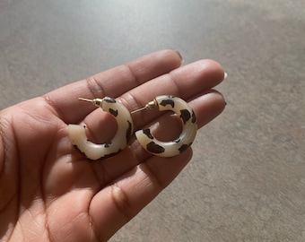 Mini NOLA | Spotted Hoop Earring | Cow Print Earring | Neutral Earring | Everyday Jewelry | Small Hoop Earring | Titanium Earrings