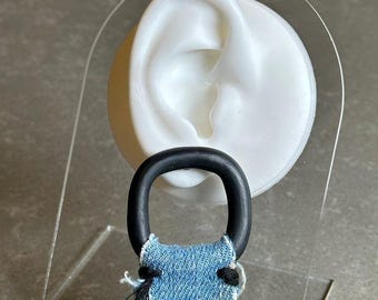 Recycled Denim Tropfen Ohrringe | Handgefertigte Polymer Clay, Titan Ohrstecker