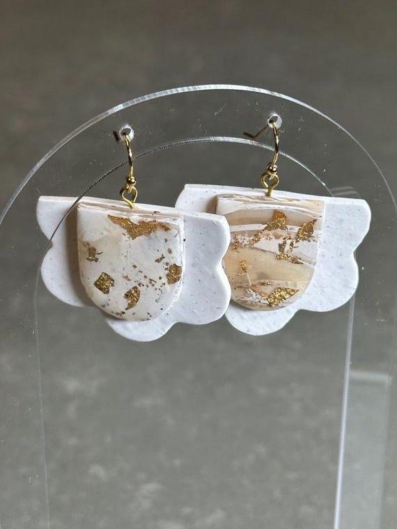 FLO Statement Earrings, Lightweight Polymer Clay, 18k Gold