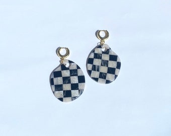 Checkerboard Dangle no.1 | Retro Checkered | 18k Gold Plated Earring