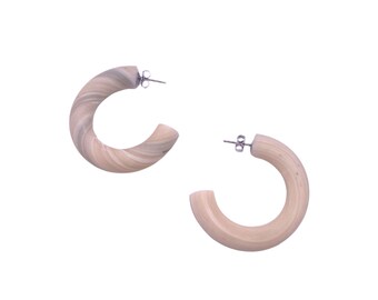 Marble Hoop Earrings |  Neutral Earring | Everyday Jewelry  | Chunky Earring | Thick Hoop | Faux Stone Earring