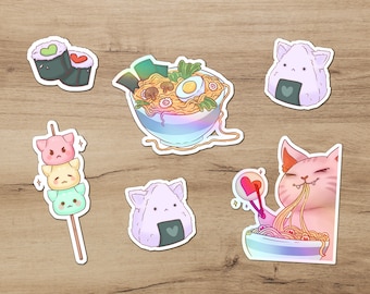 Japan Sticker Food and Cats Sticker Pack Vinyl partly holographic Bullet Journal