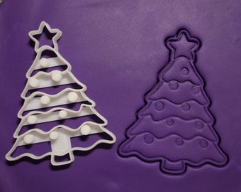 Christmas tree cookie cutter and embosser 2 piece, fondant stamp, 3D printed
