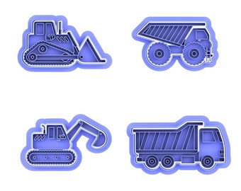 Construction vehicle cookie cutter set, cookie embosser set, cookie stamp