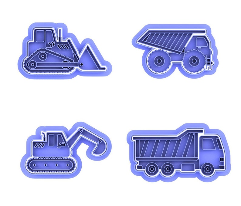 Construction vehicle cookie cutter set, cookie embosser set, cookie stamp image 1
