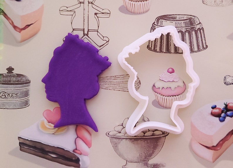 Queen cookie cutter, Queens Birthday cutter and embosser set, 3D printed image 1
