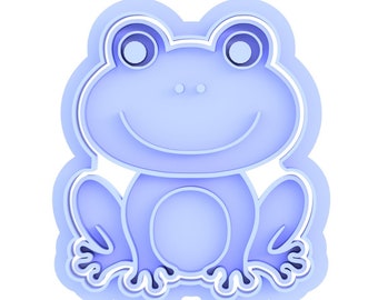 Frog cookie cutter, cute frog sitting, cookie stamp