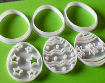 3 x Easter Egg set Cookie Fondant Embosser and Cutter, 3D Printed