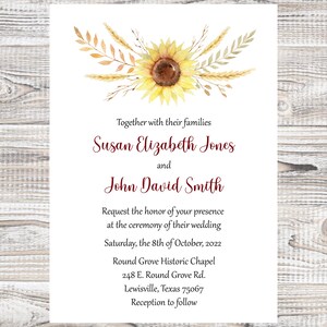 Fall Sunflower, Wedding, Anniversary, Special occasion, Invitation
