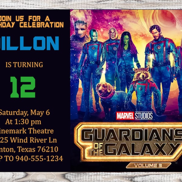 Guardians of the Galaxy, Kids, Birthday Invitation