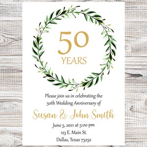 Invitación del 50 aniversario de bodas, aniversario de oro