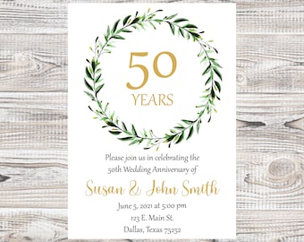 50th Wedding Anniversary Invitation, Golden Anniversary