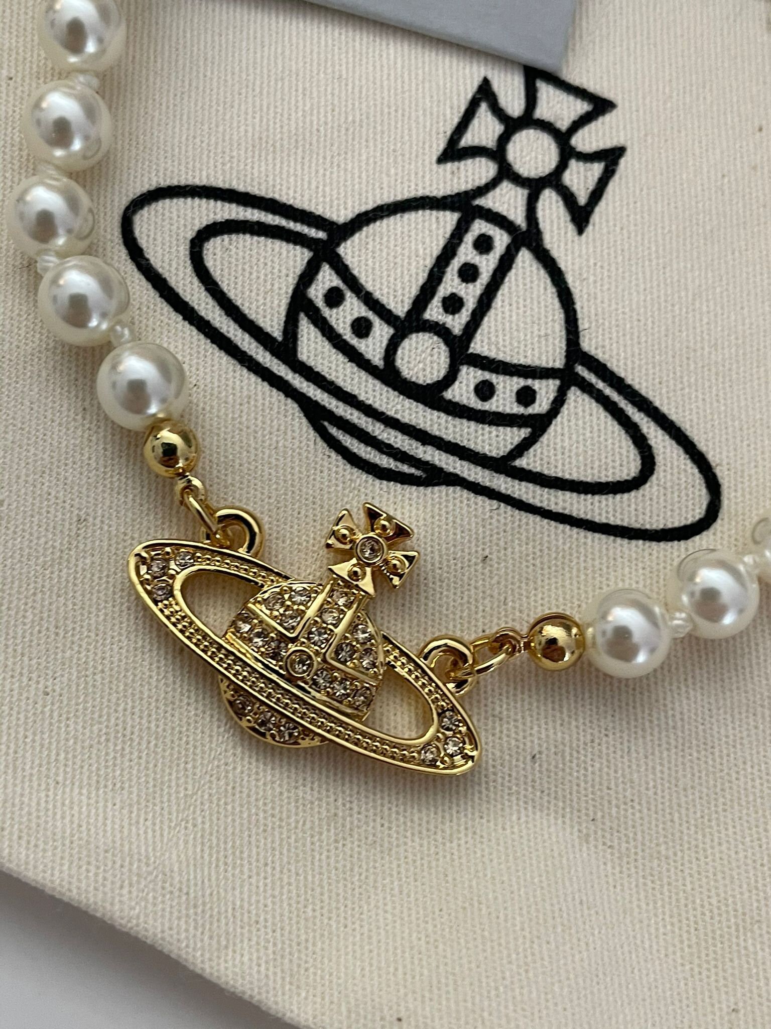 New with Box Vivienne Westwood Gold Mini BAS RELIEF CHOKER Pearl Neck…