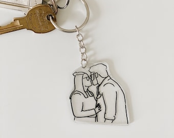 Custom Faceless Portrait Keychain OUTLINE ONLY - Cute Anniversary Gift/Long Distance Friendship/Family Memories/Bridesmaids Gift