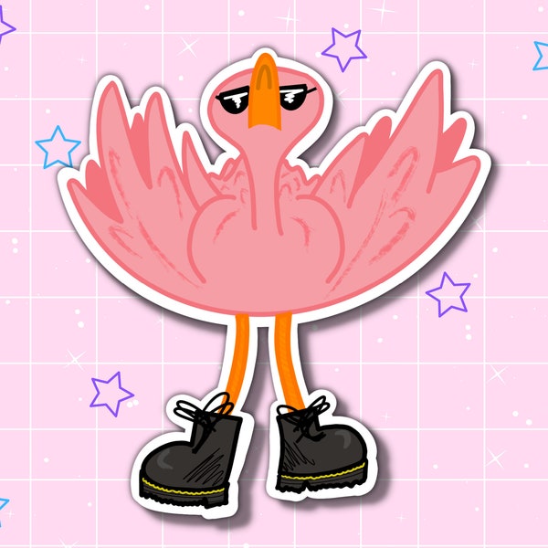 Flamingo Wearing Combat Boots and Sunglasses Sticker | Flamingo Sticker | Doc Martens | Laptop Decal