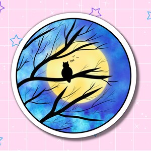 Owl sitting on the tree silhouette against moon sticker