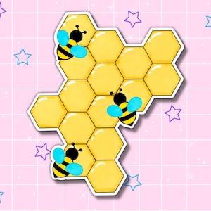 Honeycomb  With Bumble Bees Sticker | Laptop Sticker | Water Bottle Sticker