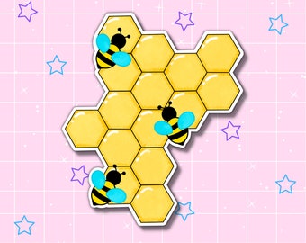 Honeycomb  With Bumble Bees Sticker | Laptop Sticker | Water Bottle Sticker