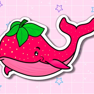 Strawberry Whale Sticker | Water Bottle Sticker | Laptop Sticker