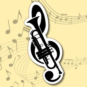 Treble Clef Trumpet Sticker | Horn Sticker | Band Sticker | Laptop Decal