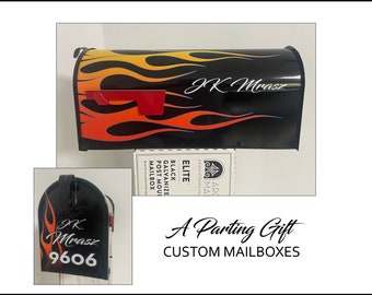 Mother’s Day gift Hotrod Flames pinstripe custom decorative mailbox.Personalized gift. Rat Rod gift for him gift for her