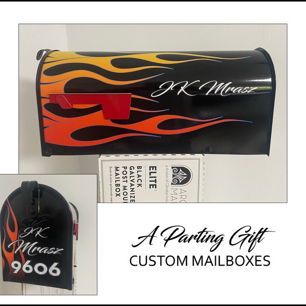 Mother’s Day gift Hotrod Flames pinstripe custom decorative mailbox.Personalized gift. Rat Rod gift for him gift for her