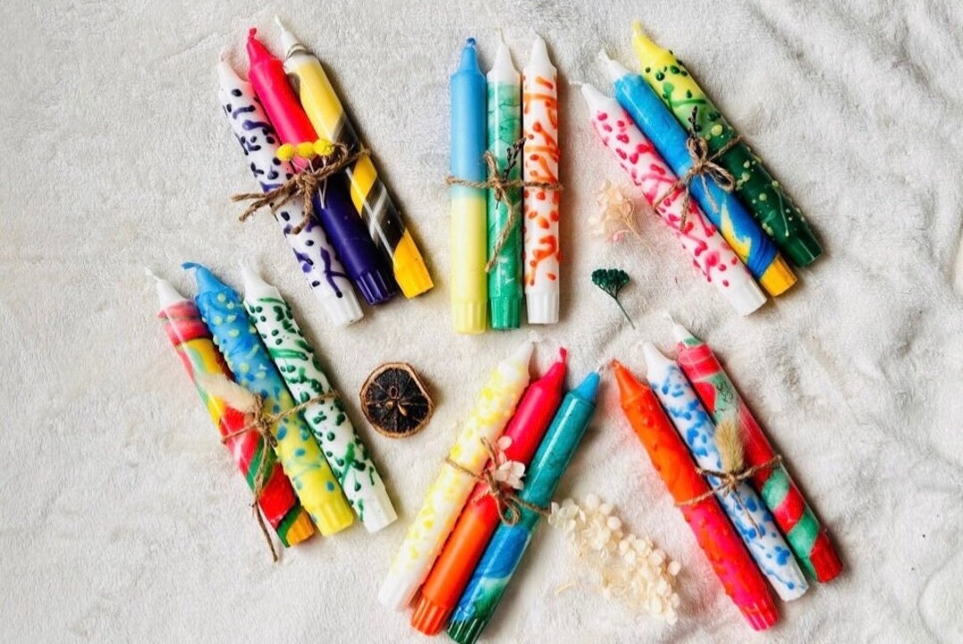 Colorful Pillar Candle Pack of 3 Random Candle Sticks Etsy