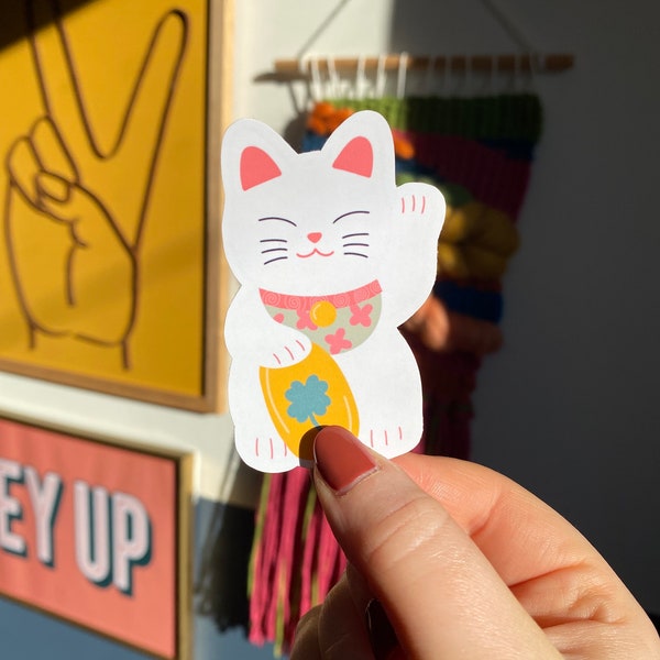 Maneki Neko Sticker | Japanese Cat Stickers | Cute Cat Stickers | Good Luck Sticker | Lucky Cat Sticker | Lucky Cat Stamp | Travel Scrapbook