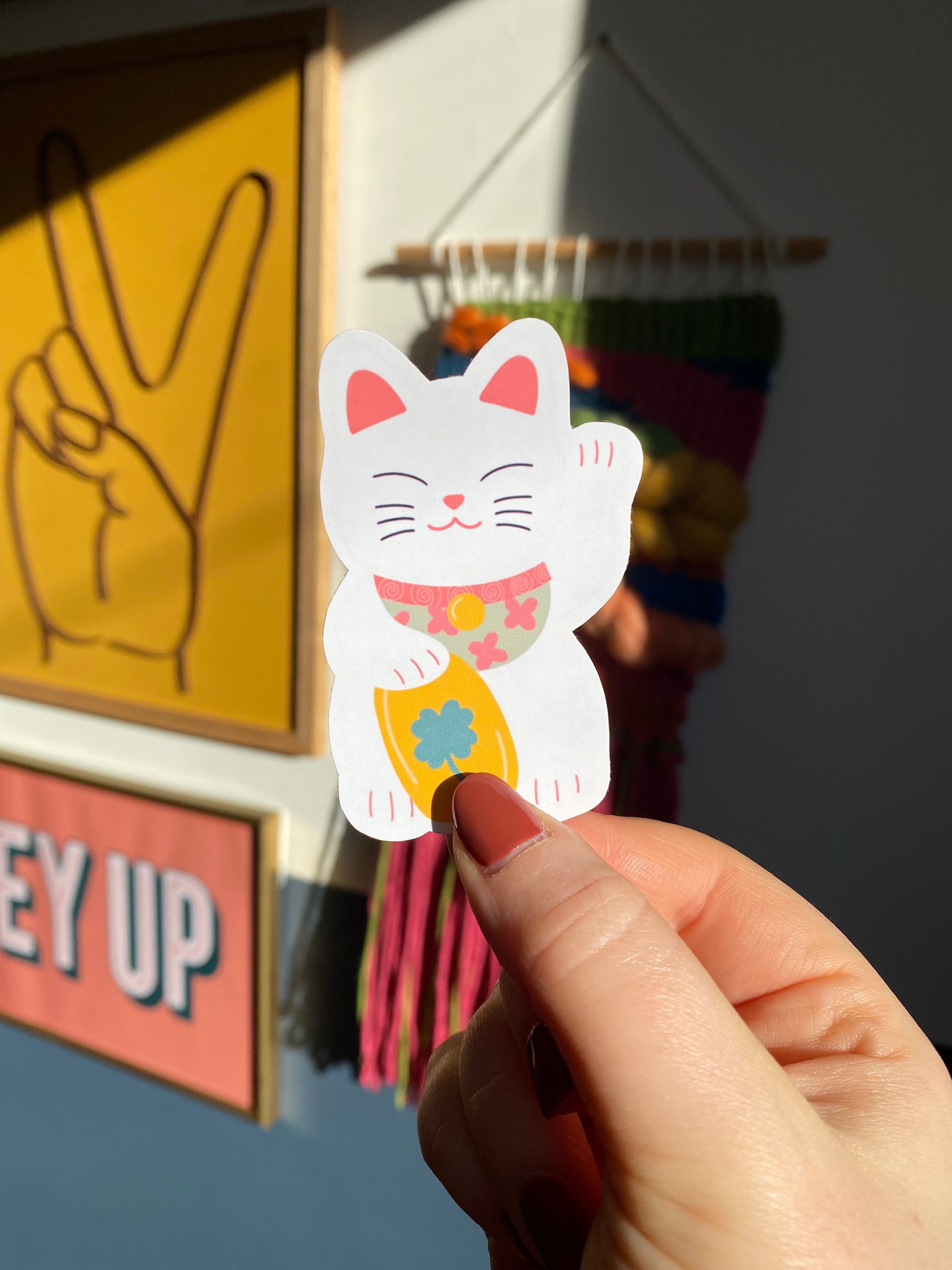 Maneki Neko Sticker Japanese Cat Stickers Cute Cat Stickers Good Luck