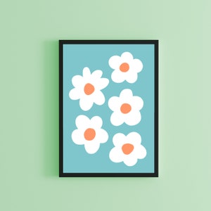 Teal Wall Art | Teal Art Print | Flower Art Wall | Blue Flower Wall Art | Prints For Framing | Flower Prints Wall Art | Bedroom Prints