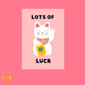 Bonne chance | Chat Maneki Neko | Chat porte-bonheur | chat japonais | Carte de déménagement | Nouvelle carte de travail | Beaucoup de chance | Carte Chat porte-bonheur
