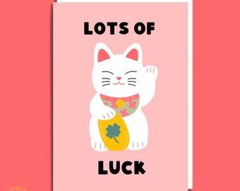 Good Luck Card | Maneki Neko Cat | Cat Good Luck | Japanese Cat Card | Moving Away Card | New Job Card | Lots of Luck | Lucky Cat Card