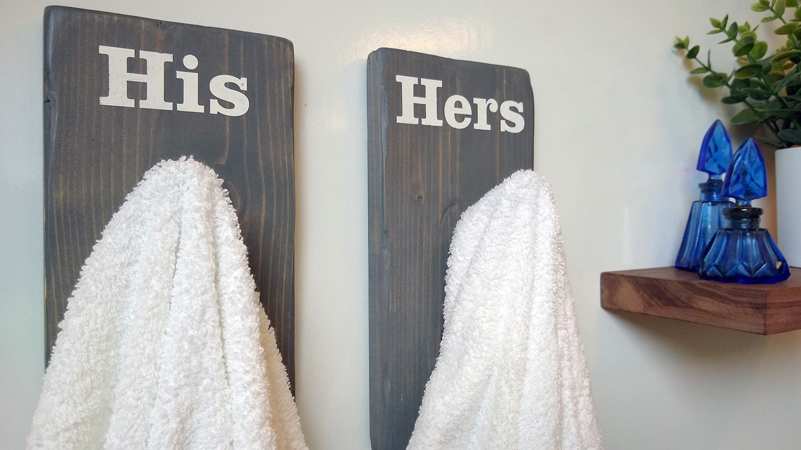 His Hers Towel Hooks Bathroom Décor Towel Hook Wall Etsy