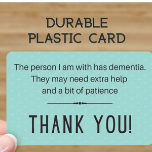 Tarjeta de plástico para demencia: ideal para salidas con alguien con demencia o Alzheimer