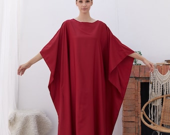 Vestido caftán de seda roja - Largo completo, talla grande para mujer, caftán de dama de honor, vintage, ropa de estar por casa para mujer, vestido de maternidad, regalos de Navidad para ella