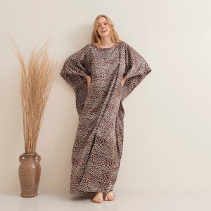 Black Copper Puma Skin Print Silk Kaftan Summer Dress Vintage Boho Women Full Length Sleepwear Pyjamas Beach wear, Swimwear Maternity Gifts