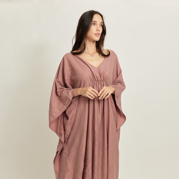 V-Neck Customization Silk Japan Kaftan Dress, Women Plus Size, Personalized Evening Caftan, Loungewear, Maternity, Nightwear Gift 19 Colors