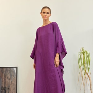 Violet Silk Japan Kaftan Dress Silk Caftan Full Length Loungewear Kaftan Pool Cover Up Dressing Gown Plus Size Maxi Dress Gifts for Mother