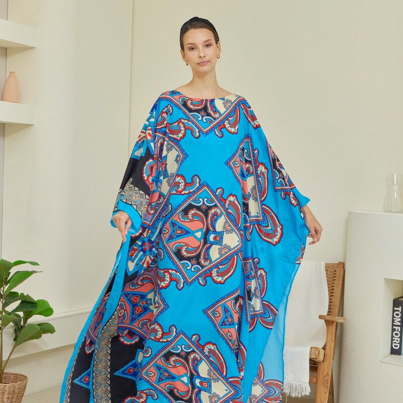 60's Orange Navy and Yellow Caftan by The Traveling Kitty
