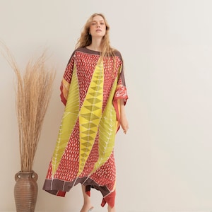 Batik Handbemalt Kaftan Ethnic Zeitgenössisch Weiche Baumwolle Rayon Kaftan Strand Tragen Lounge Resort Tragen Lange Ärmel Kaftan Sommer Neujahr Geschenk