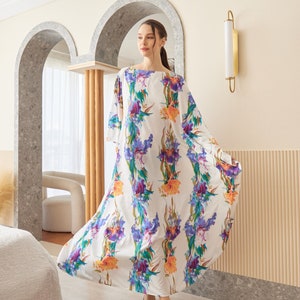 Witte orchidee aquarel abstracte zijden kaftan jurk luxe zachte badjas vintage kaftan lange jurk resort kaftan voor vrouw cadeaus voor mama