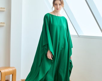 Paris Silk Peacock Green Natural Kaftan Dress Women Pyjamas Plus Size Bridesmaid Dress Caftan Loungewear Maternity Gown Summer kaftan Gifts