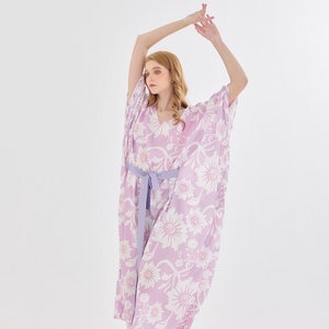 Soft Purple Pink Comfy Silky Kaftan Dress with Hidden Hole rope Women Plus Size Vintage Bridesmaid Dress Caftan Loungewear Maternity Gown